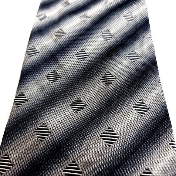 Pavone Italy Gray Silver Woven Geometric Striped Wide Silk Tie - Picture 2 of 6